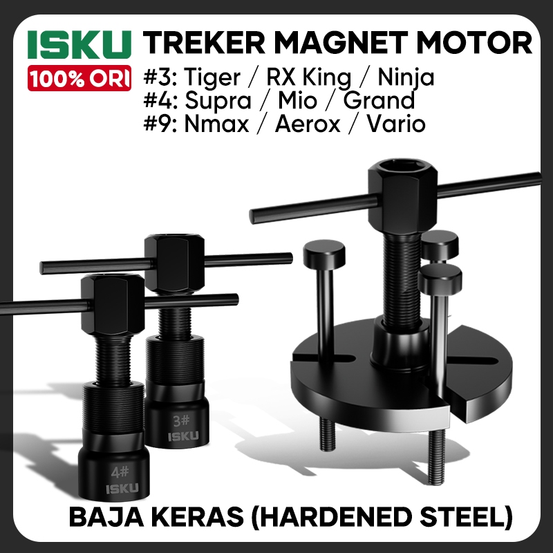 ISKU Treker Magnet Tracker Cabut Magnet Puller Rotor Motor Bebek Matic Drat Kasar Halus Anti Slek Bengkel Mekanik Alat Buka Blok Mesin Kruk As Pilihan Varian Nomer 3 4 9 Untuk Honda Yamaha Suzuki Kawasaki Material Baja CRV Kuat