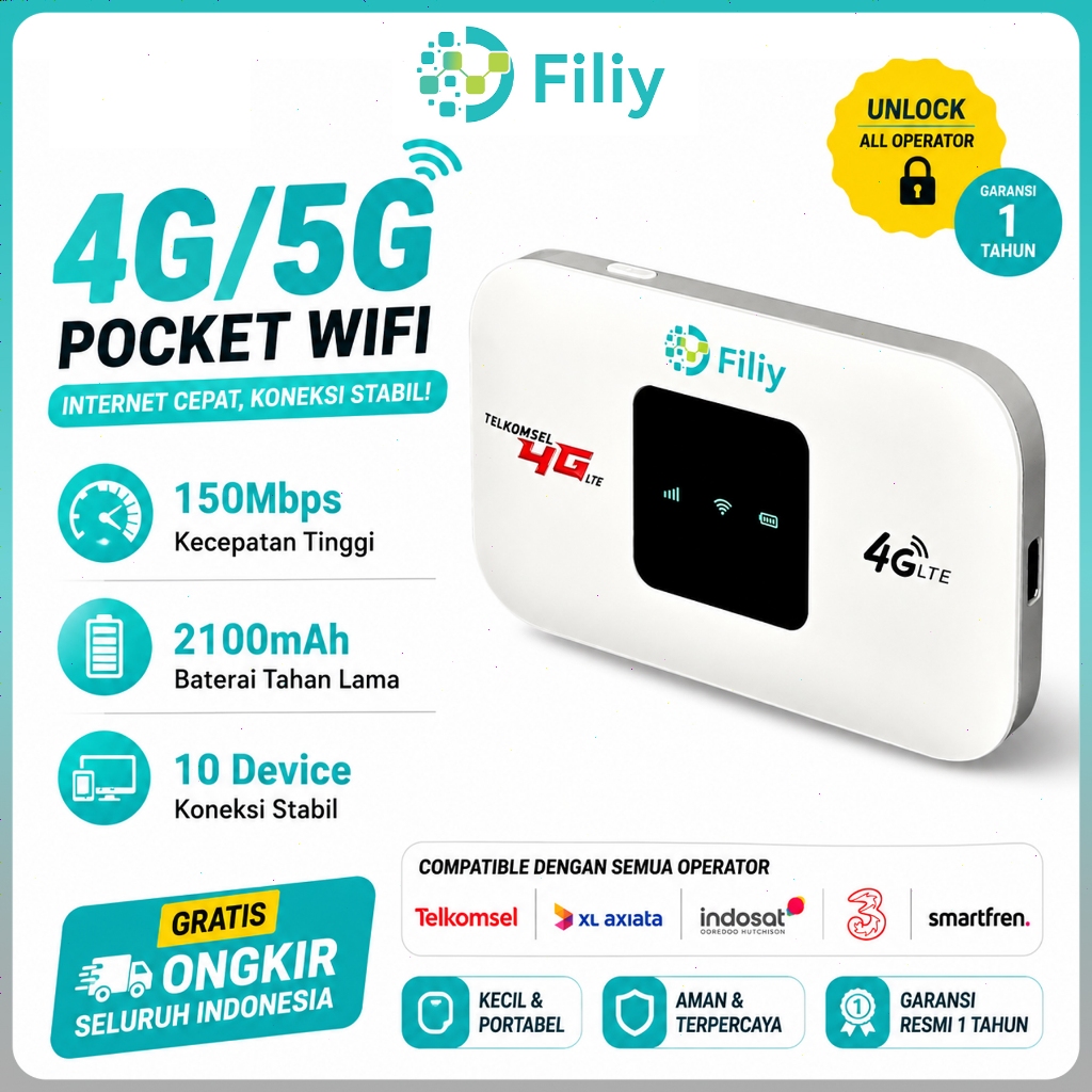 Modem Portable 4G/5G LTE 300Mbps Unlock All Operator Baterai 3000mAh Mini Router Untuk Traveling Kantor Rumah