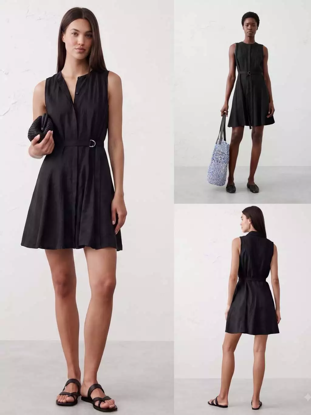 Dress Mini Wanita BR Mini Dress Linen-Blend Godet Mini Dress - 2611