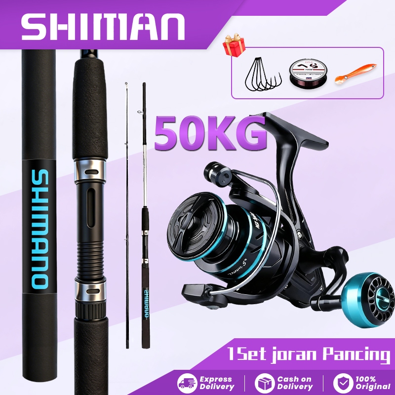SHMAN Reel Pancing Set Portable Fishing Rod Reel Set 2 Section 12+1BB 5.2:1 High Speed Combo Set