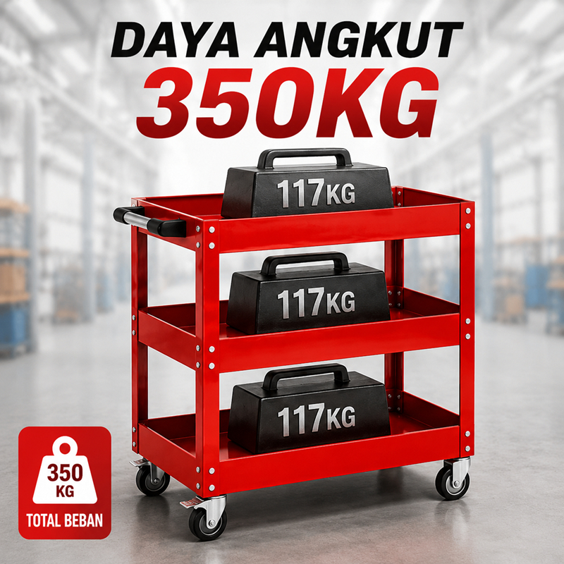 Jual [Ready Stock] Troli Bengkel Rak 3 Susun Tool Cart 350KG Anti Karat ...
