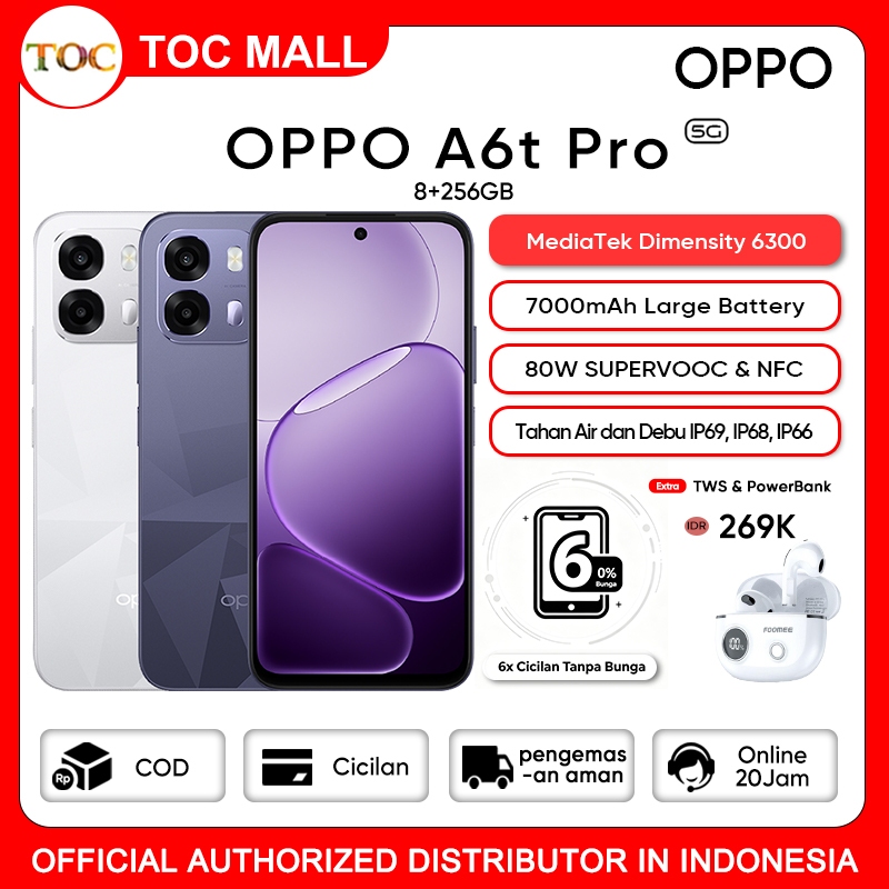 [ Official Store ] OPPO A6t Pro 5G 8/256GB (8+8GB Extended RAM)MediaTek Dimensity 6300 Garansi Resmi