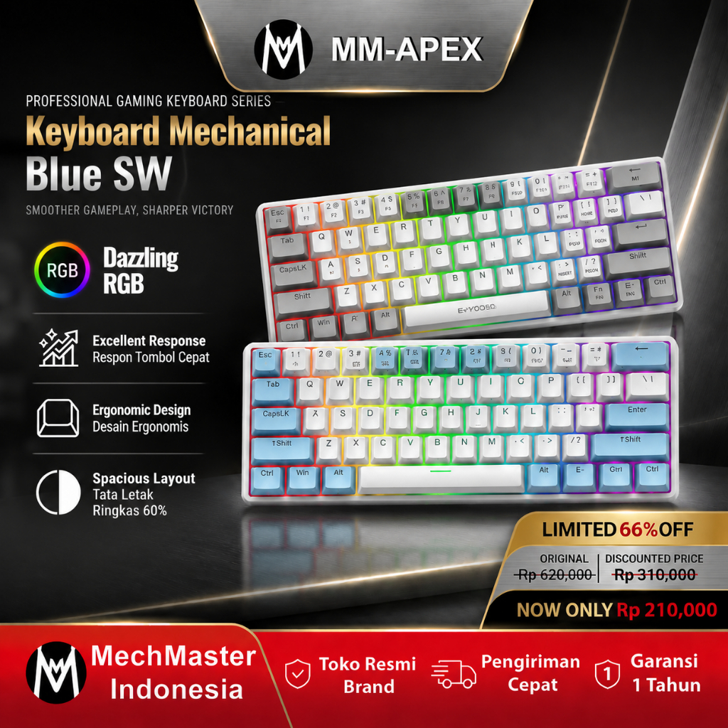 Jual [MM-Apex] Keyboard Mechanical Gaming 60% – Cocok untuk kantor dan ...