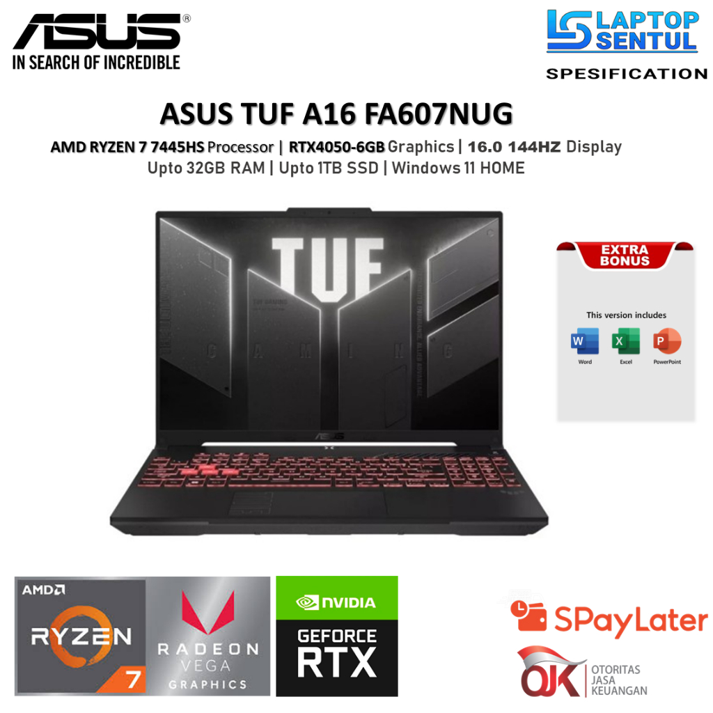 Jual Asus Tuf A16 FA607NUG AMD Ryzen 7 7445HS RTX4050 6GB Ram 16GB ...