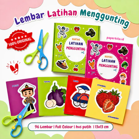 Worksheet Menggunting Kertas Edukasi Anak Paud TK - DIY Paper Cut Motorik