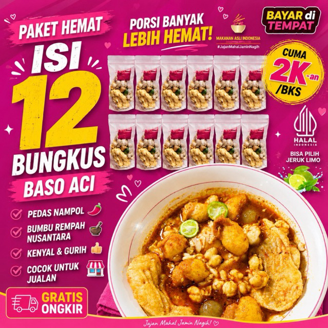 Jual Baso Aci 12 bungkus hemat / bakso aci Original Kuah Pedas