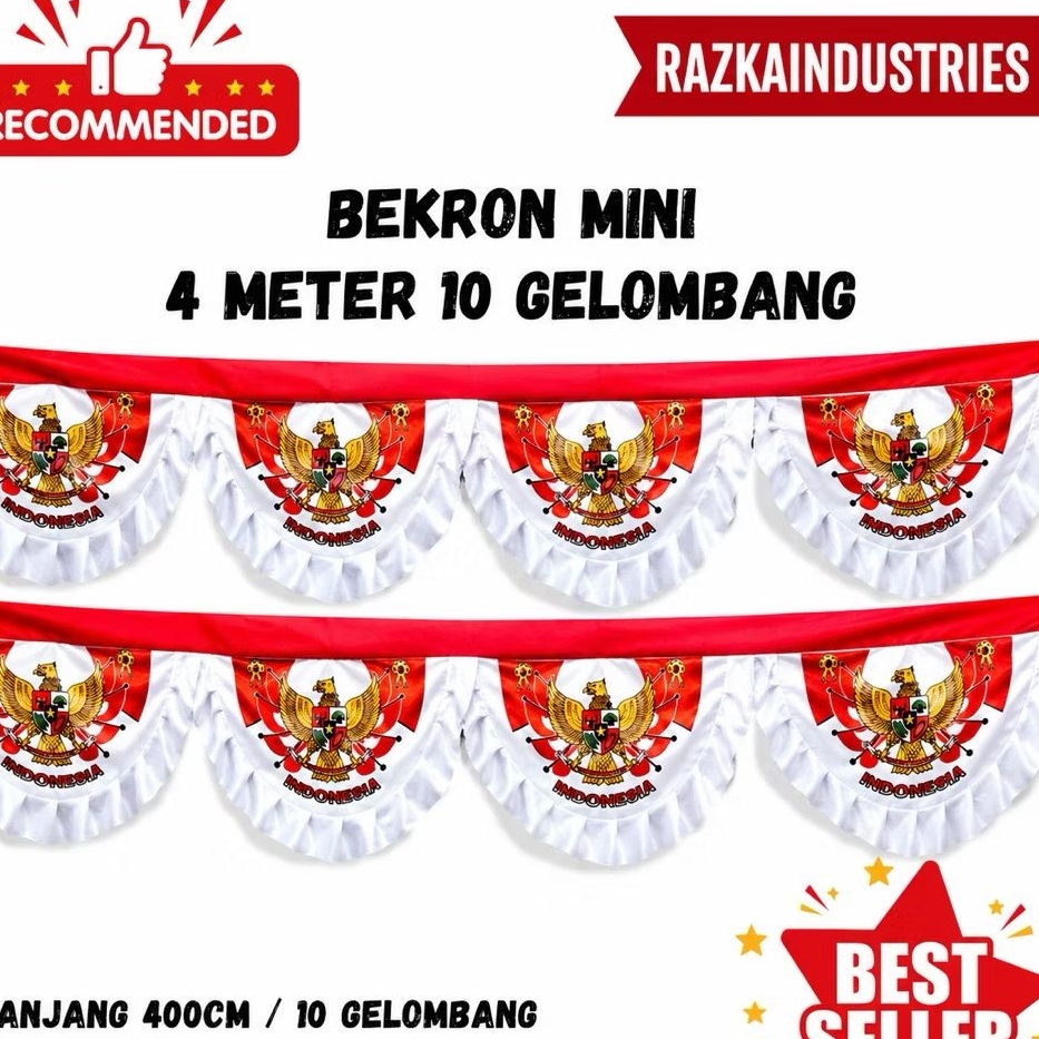 Bekron Mini Garuda 4 Meter 10 Gelombang Merah Putih | Rumbai Umbul Umbul Dekorasi 17 Agustus Kantor Sekolah Instansi Premium