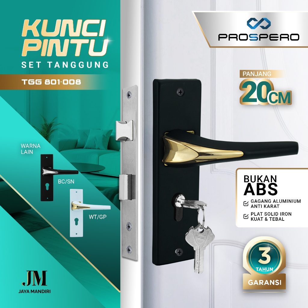 PROSPERO Kunci Pintu Rumah Tanggung 20cm | Set Handle Pintu Black Gold Bahan Tebal  | 2542 2543 2544