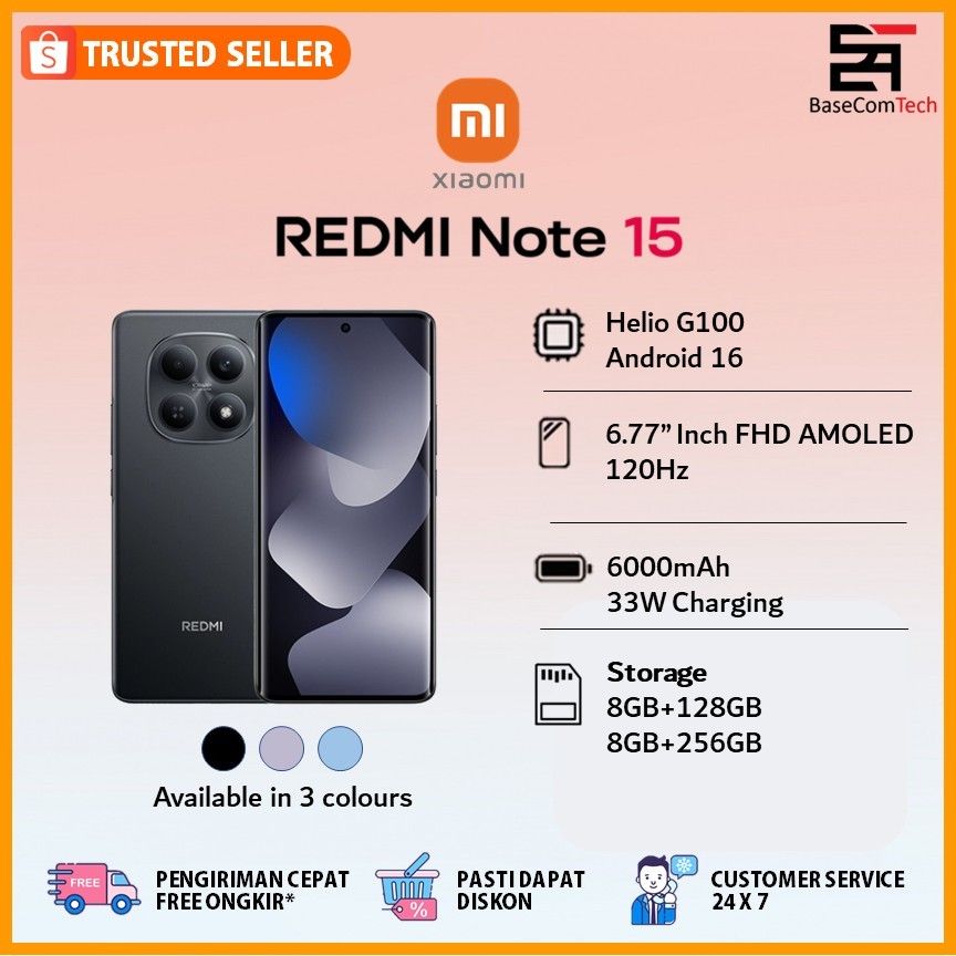 Xiaomi Redmi Note 15 4G 8/256 8/128 6000mAh 6.77 inch AMOLED 120Hz Garansi Resmi