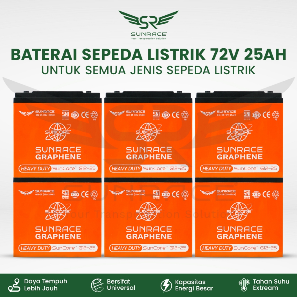 Baterai / Aki Sunrace Graphene 72V 25Ah VRLA GEL Heavy Duty & SiO Technology  - Universal Sepeda Listrik & Motor Listrik ( isi 6 pcs)