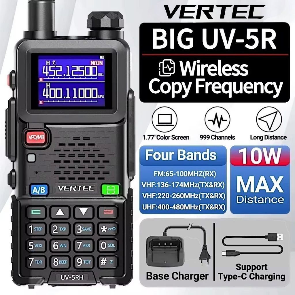 Jual HT VERTEC UV5RH UV-5RH Multiband VHF UHF 8Watt USB Type C Radio FM ...