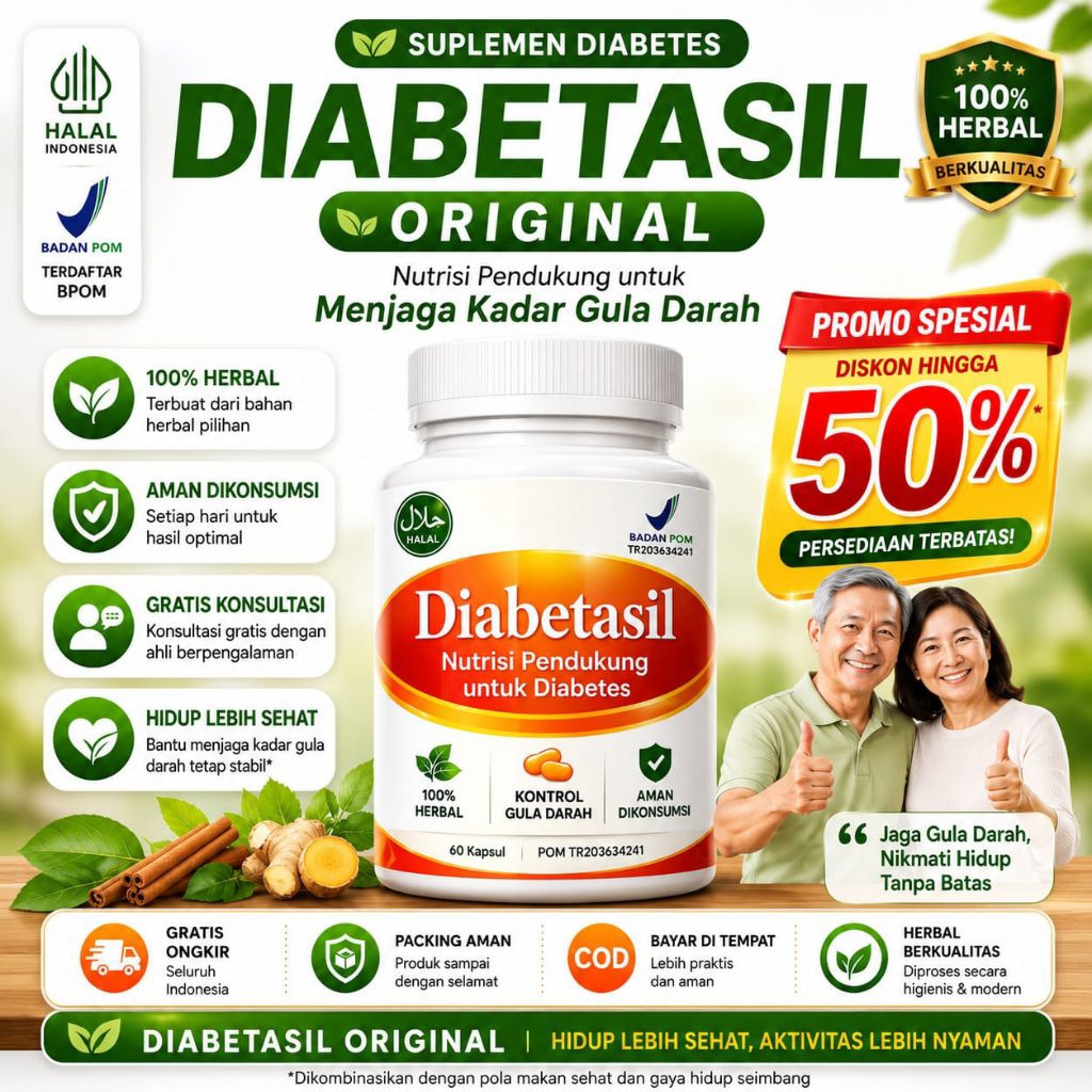 [TERMURAH] DIABETASIL SUPLEMEN HERBAL Bantu Turunkan Diabetes 100% BPOM & Halal - Solusi Alami untuk Kadar Gula Stabil