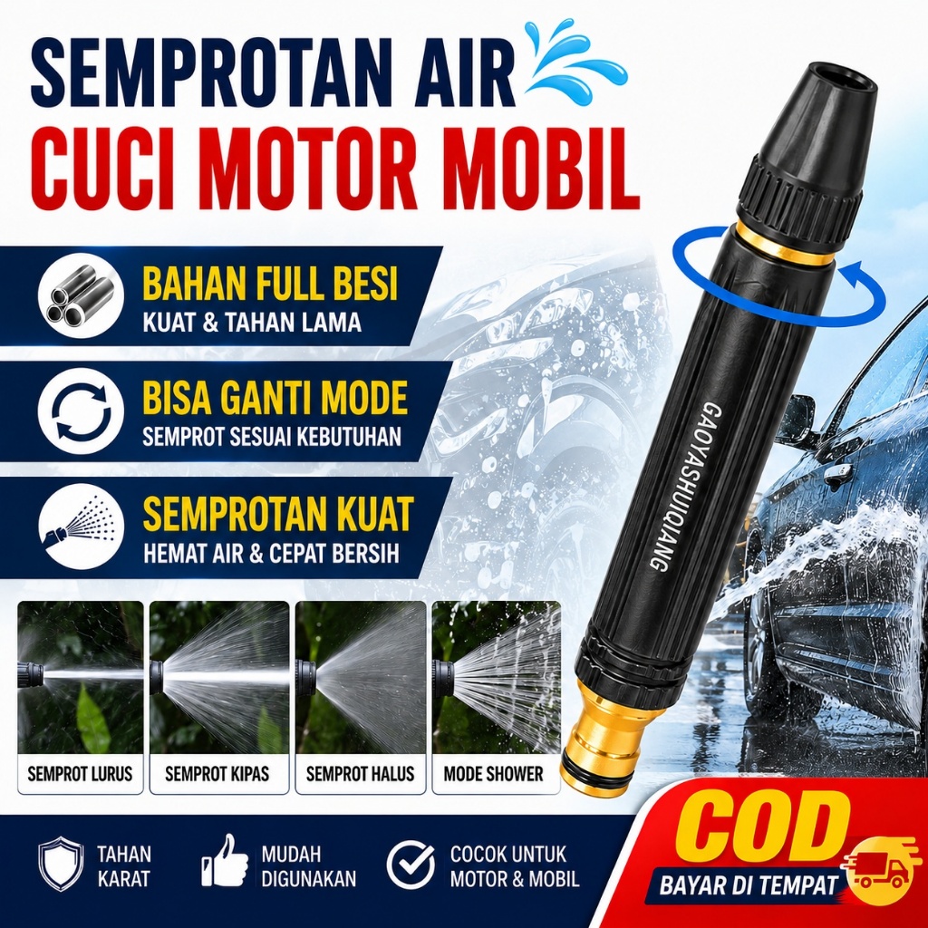 SEMPROTAN AIR FULL BESI SUPER KENCANG KEPALA SEMPROTAN AIR CUCI MOTOR MOBIL DAN SIRAM TAMN PERKEBUNAN COD