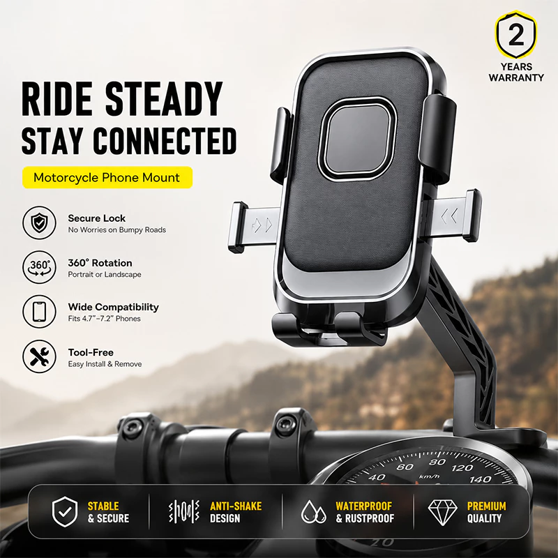 HZSUM LENTIVEN PHONE Holder HP Dudukan Handphone Sepeda Motor Bisa Diputar 360° Dilipat Pasang 1 Klik Anti Jatuh XY089