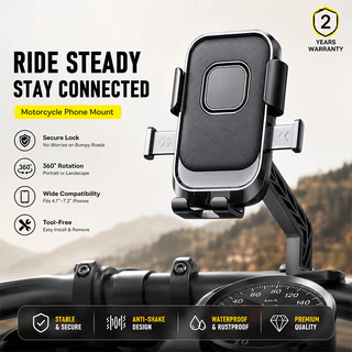 HZSUM LENTIVEN PHONE Holder HP Dudukan Handphone Sepeda Motor Bisa Diputar 360° Dilipat Pasang 1 Klik Anti Jatuh XY089