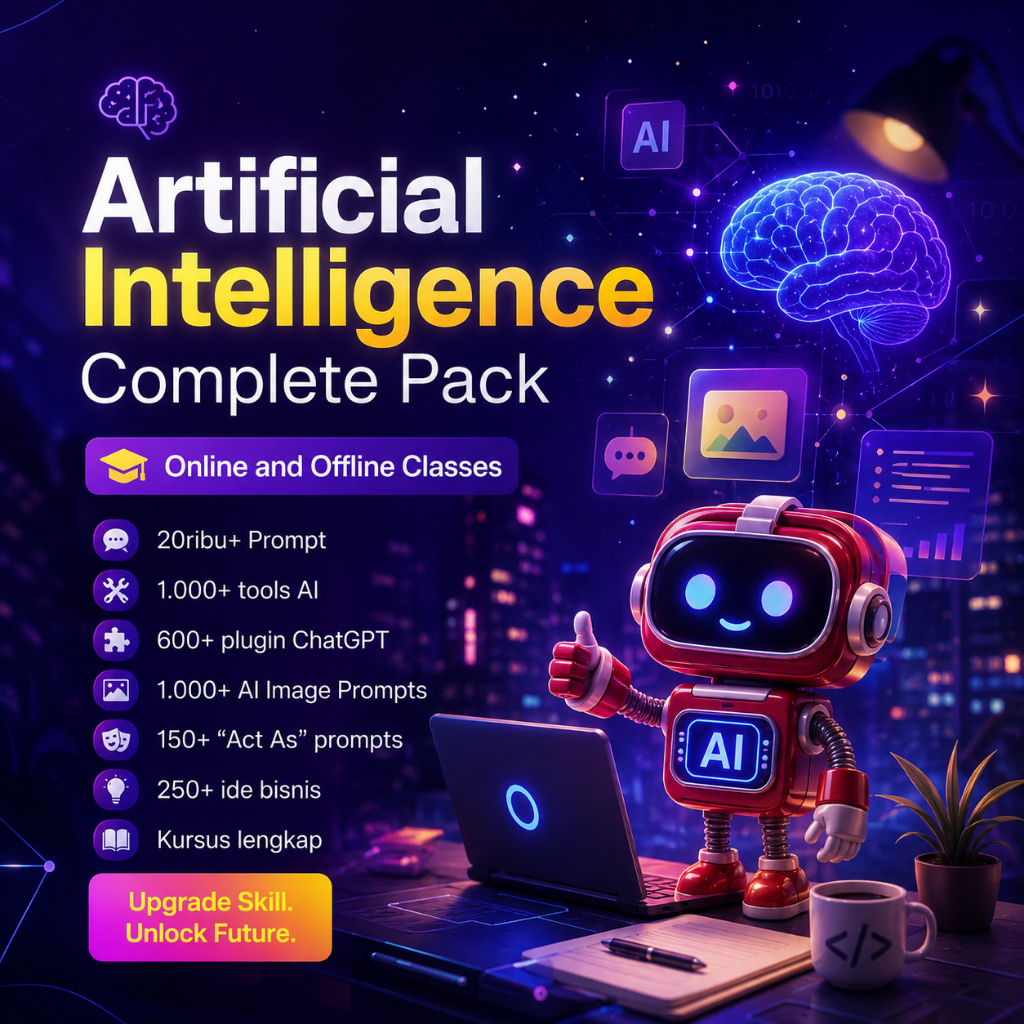 AI Complete Pack – Rahasia Jago Pakai AI dalam Waktu Singkat! Prompt, Image Plugin, Tools & Ecourse