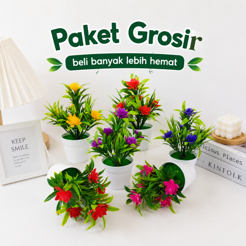 Paket Grosir Bunga Hias Plastik Artificial Mini Pot Dekorasi Meja Ruangan Rumah Estetik Murah PBP15
