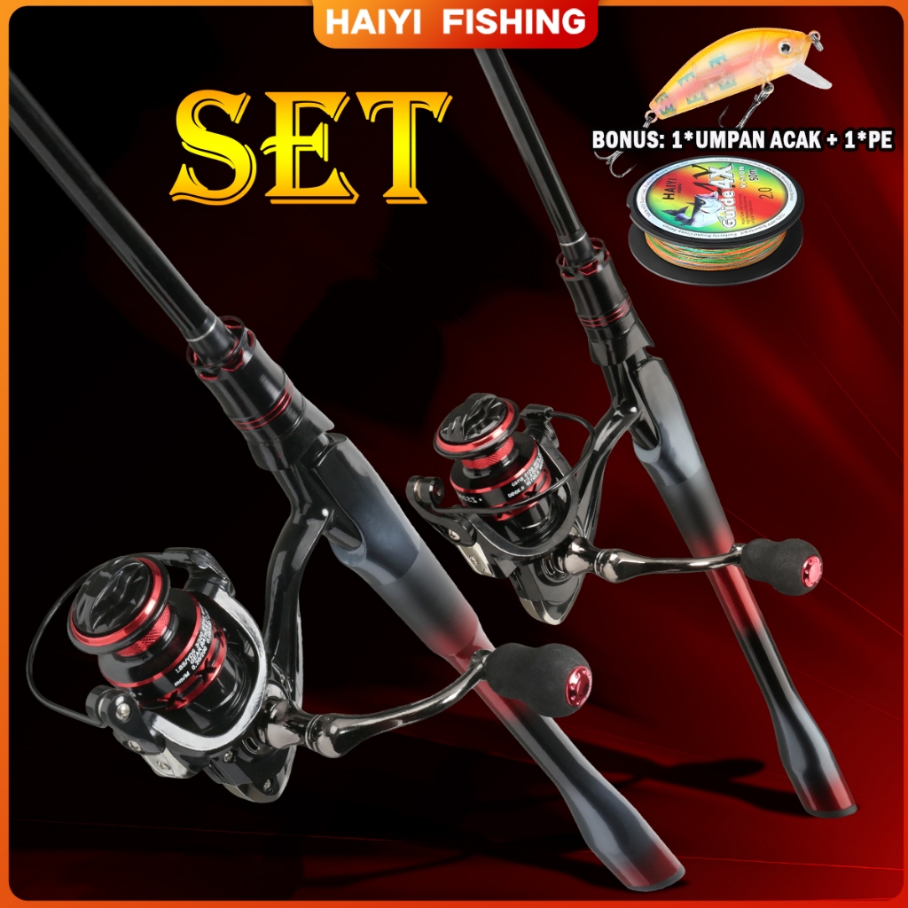 HAIYI FISHING Joran pancing set pancing Fiber Glass Padat 1.65M/1.8M/2.1M joran padat Alat Pancing Kapal Ikan Cumi & Laut Tahan Lama Spinning Fishing Reel  Max Drag  20kg