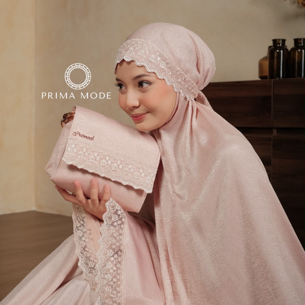 PRIMA MODE - Mukena Santorini Shimmer Silk Renda Mewah 3in1