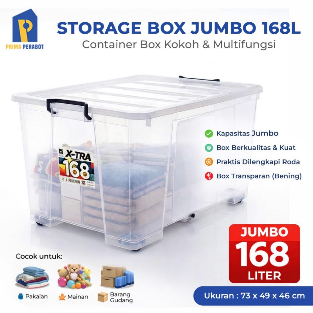 Jual Storage Box Transparan 168 Liter Container Penyimpanan Box Extra ...