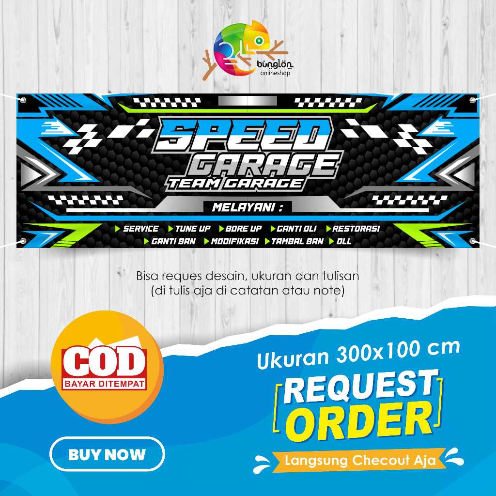 Jual cetak spanduk banner 300x100 bengkel motor racing speed garage ...