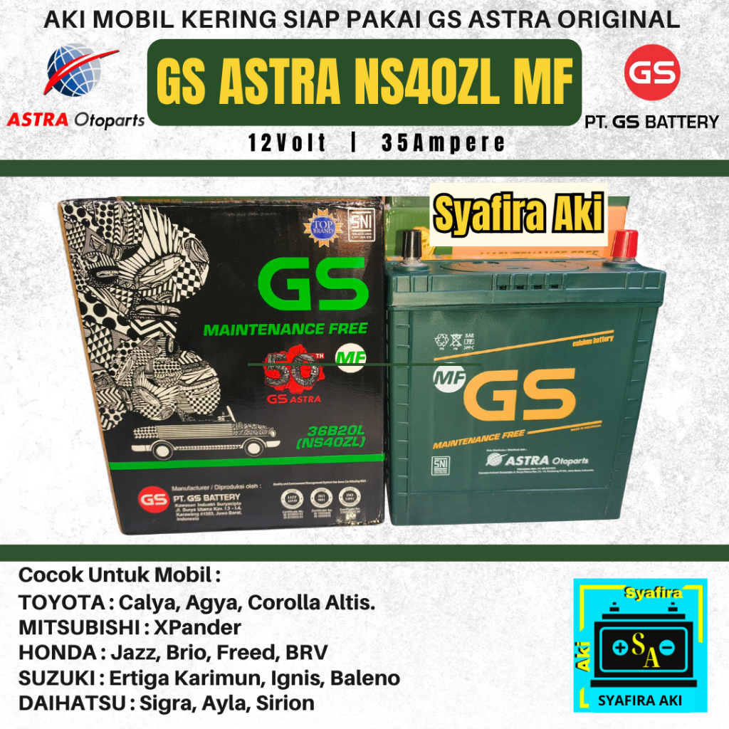 AKI MOBIL HONDA JAZZ,BRV,BRIO,DATSUN GO,ERTIGA GS MF NS40ZL GS ASTRA MF