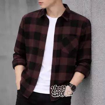 Kemeja Pria Baju Pria Kemeja Flanel Kotak Kemeja Pria Lengan Panjang Putih Kotak Hitam Kotak