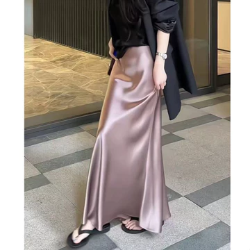 Rok Satin Maxi Premium Satin Rok Satin Panjang Rok Duyung Satin Flowy Mermaid Skirt Hijab