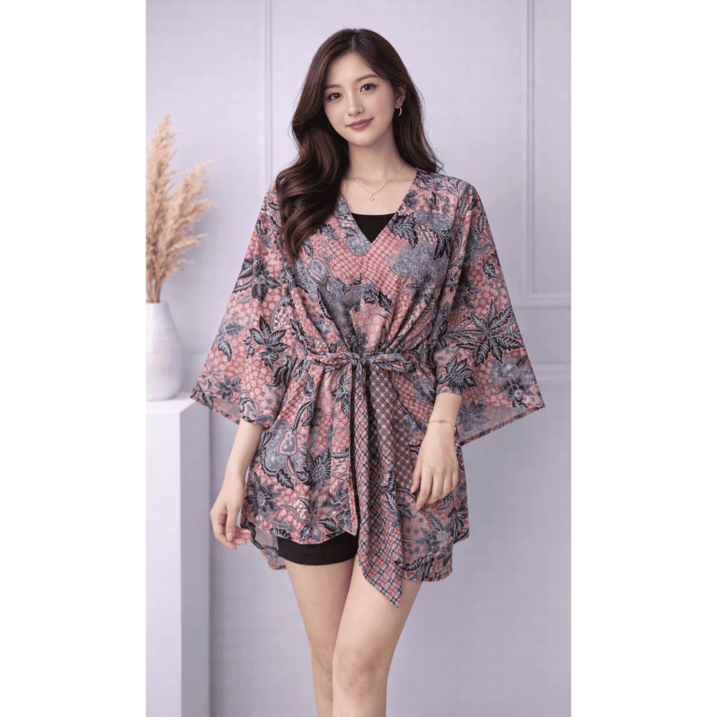 Outer Batik Wanita Lengan Batwing Motif Mohjang Pink