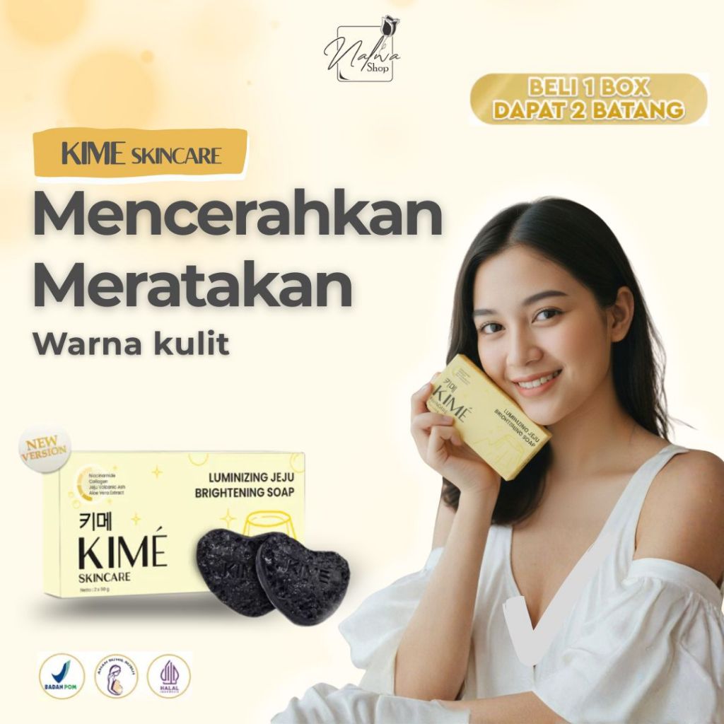 KIME LUMINIZING JEJU BRIGHTENING SOAP Sabun Pemutih Pencerah Whitening Wajah Tubuh Korea Bpom Original 100gr Isi 2