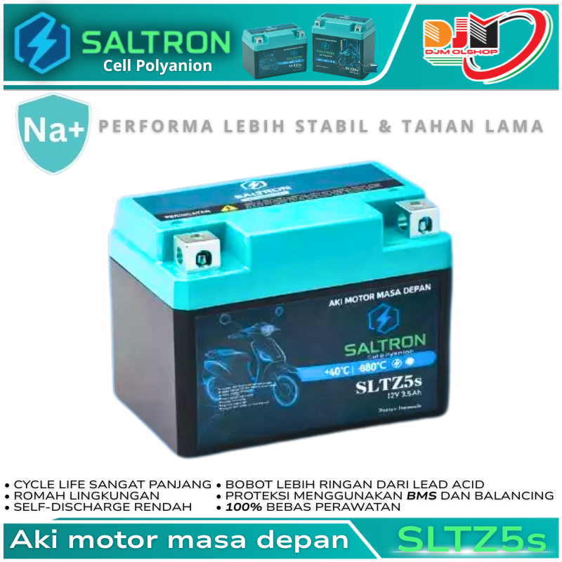 Aki Motor Sodium Ion Saltron SLTZ5S 12V 3.9Ah Teknologi Na+ Masa Depan Pengganti GTZ5S YTZ5S MTZ5S