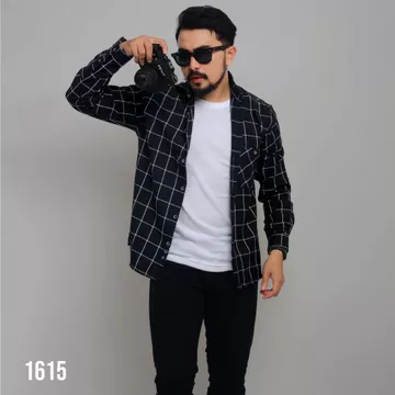 DGM Kemeja Flanel Pria Lengan Panjang Biru Garis Abu Kemeja Pria Flanel Pria Kemeja Panjang 001