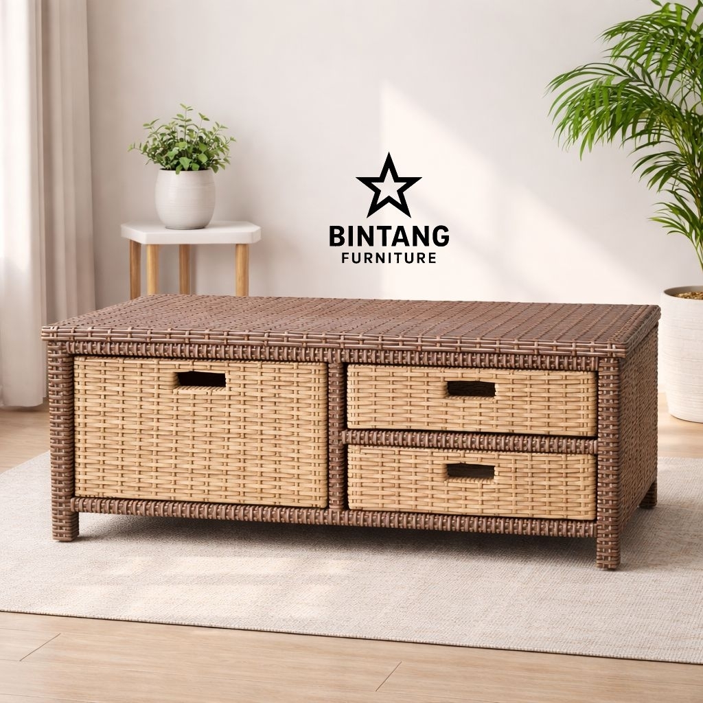 Ready Stok Lemari Rotan Sintesis 3 Laci Minimalis Lemari Plastik Meja TV Modern Murah