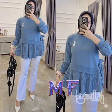 Blouse Wanita Remaja Mutiara Fashion Model Caramel Knit Plisket Bordir