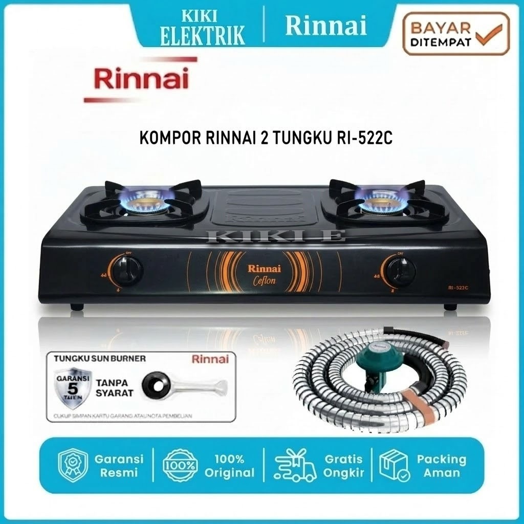 Jual Kompor Gas Rinnai RI522 C & RI 202 & 522E 2 Tungku Desain Elegan ...