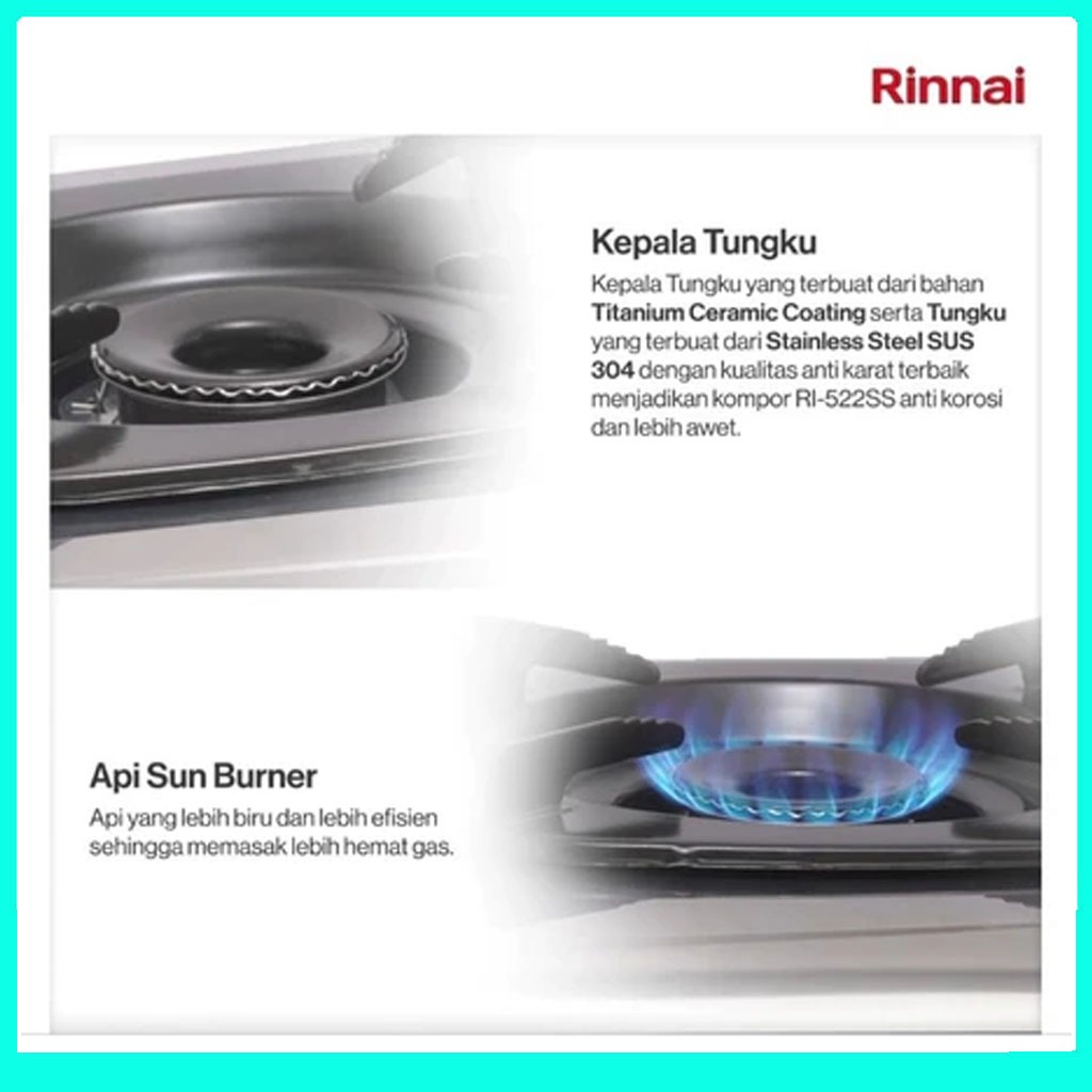 Jual Kompor Gas Rinnai RI522 C & RI 202 & 522E 2 Tungku Desain Elegan ...