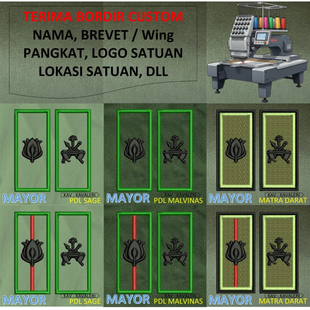 Jual PATCH BORDIR brevet TNI TANDA PANGKAT PERWIRA PDH PDL TNI AD ...
