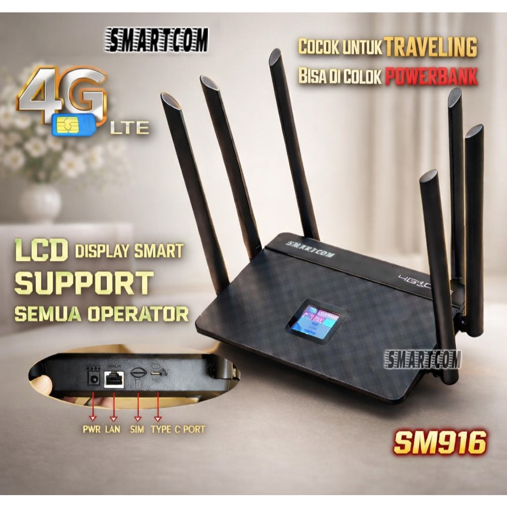 Jual SMARTCOM Wifi Wireless Router Sim Card 4G LTE Smartcom SM-916 with ...