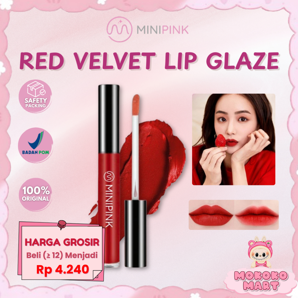 Jual MM BPOM MINIPINK Lip Glaze Matte Liquid Lipstick Glamour Red 6 ...