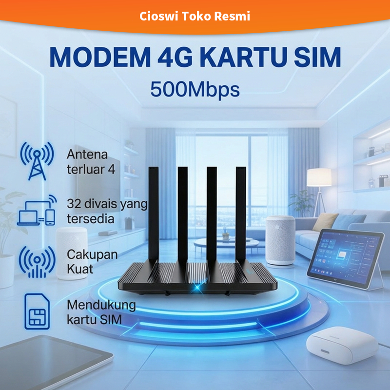 4G 500Mbps WiFi Router, SIM Card Slot for Fast Internet, Ideal for Home & Office