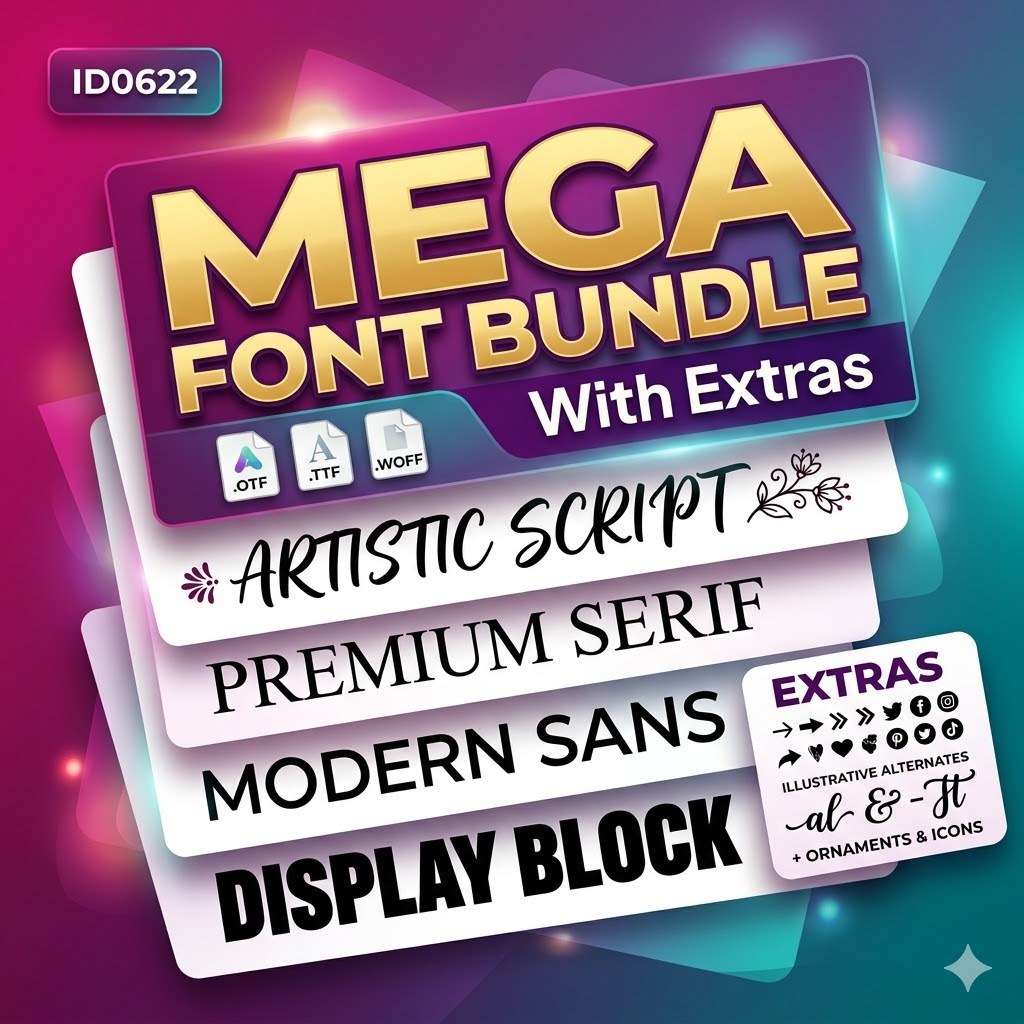Jual ID0622 - Mega Font Bundle with Extras | Koleksi Font Premium ...