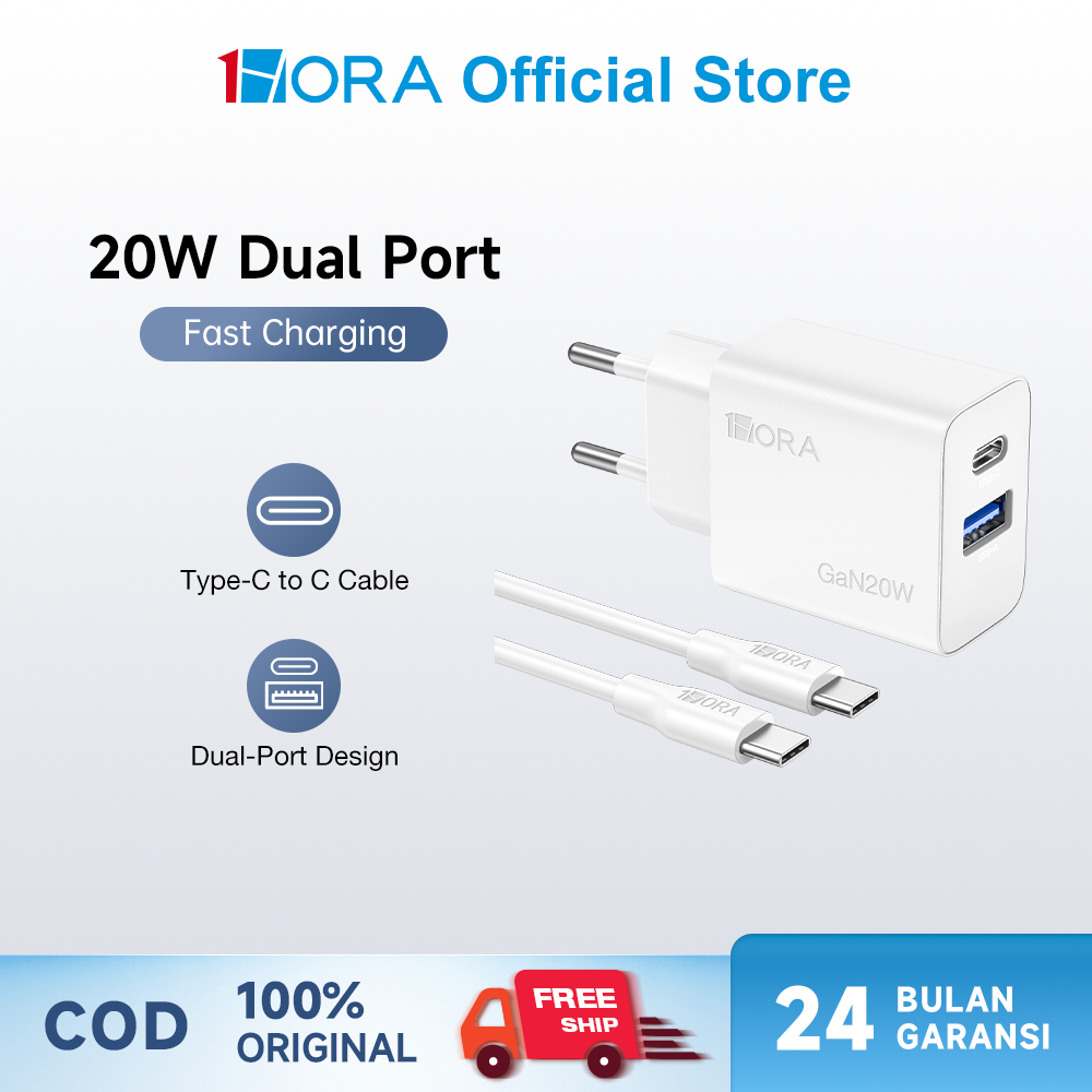 1HORA Adapter Kabel Charger Set GAR162 Dual Port USB-A USB-C FREE Kabel Kompatibel Type-C Android