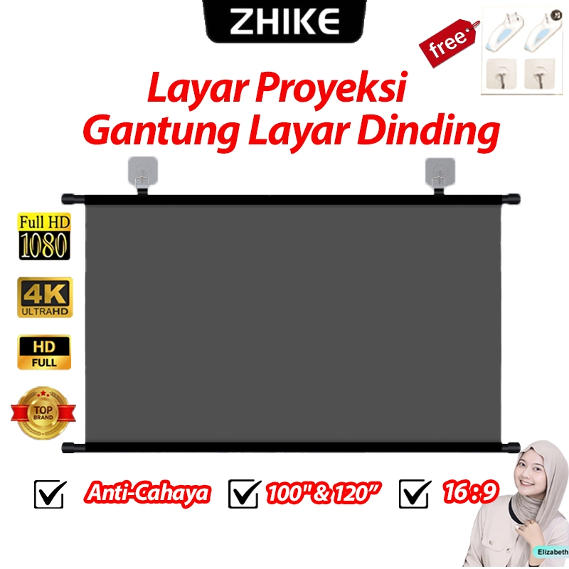 Jual Zhike Layar Proyeksi Gantung Layar Dinding16:9 4K HD Screen ...
