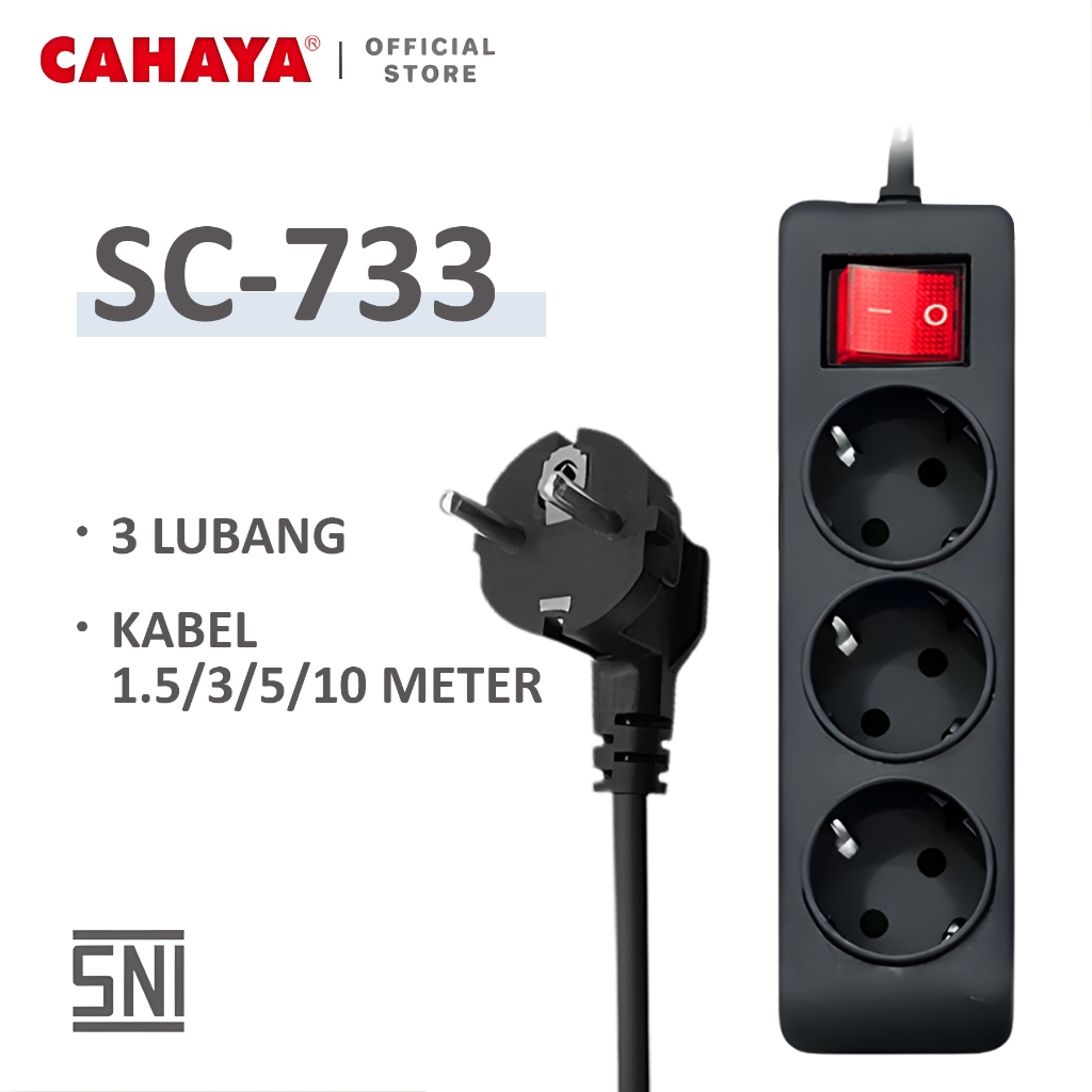 Cahaya - Stop Kontak + Kabel 2/3/4/5 Lubang 1.5/3/5/10 Meter Ber-sni Putih/hitam - foto 2