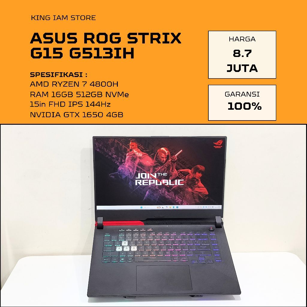 Jual ASUS ROG STRIX G15 RYZEN 7 RAM 16GB NVIDIA GTX 1650 4GB LAYAR ...