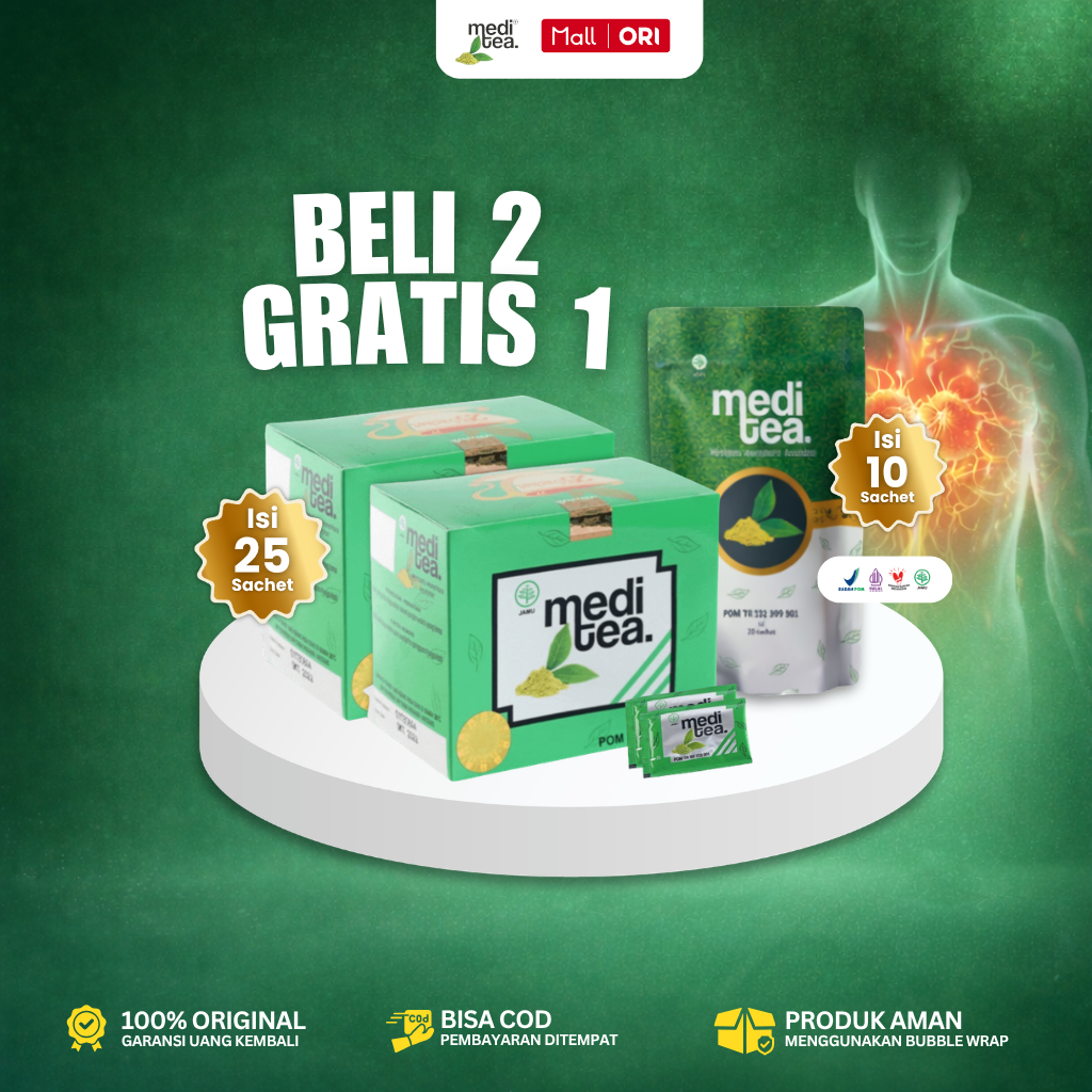 Meditea - Teh Hijau - Obat Herbal Kanker Payudara Serviks Benjolan Tumor ( Beli 2 Gratis 1 Pouch )