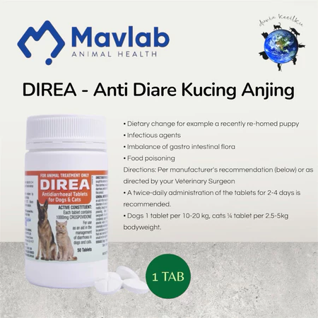 Mavlab Animal Health Direa tablet diare untuk kucing dan anjing