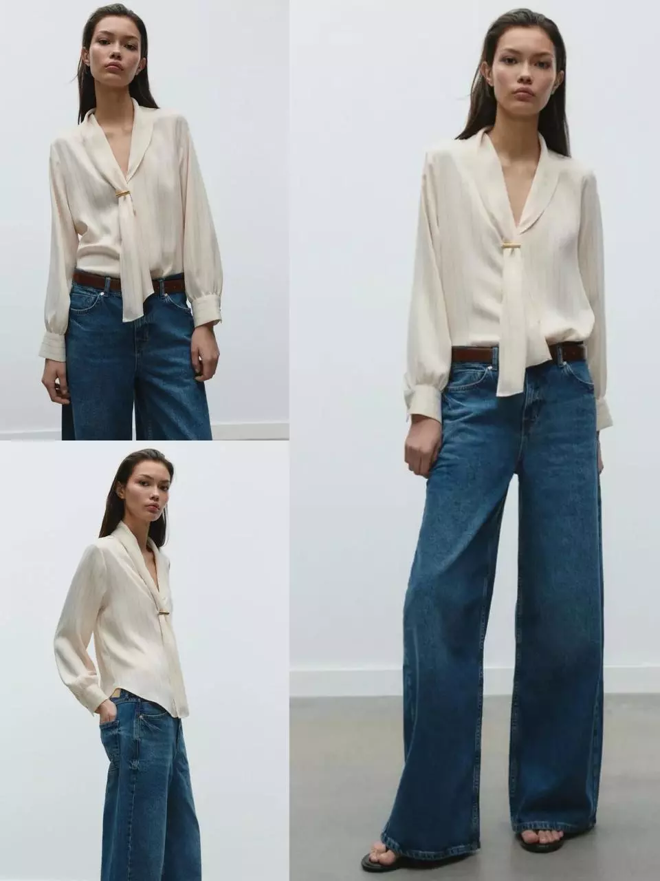 Atasan Blus Lengan Panjang Wanita Aplikasi Garis Emas Elegan  Women's Applique Striped Shirt - ZR-2169