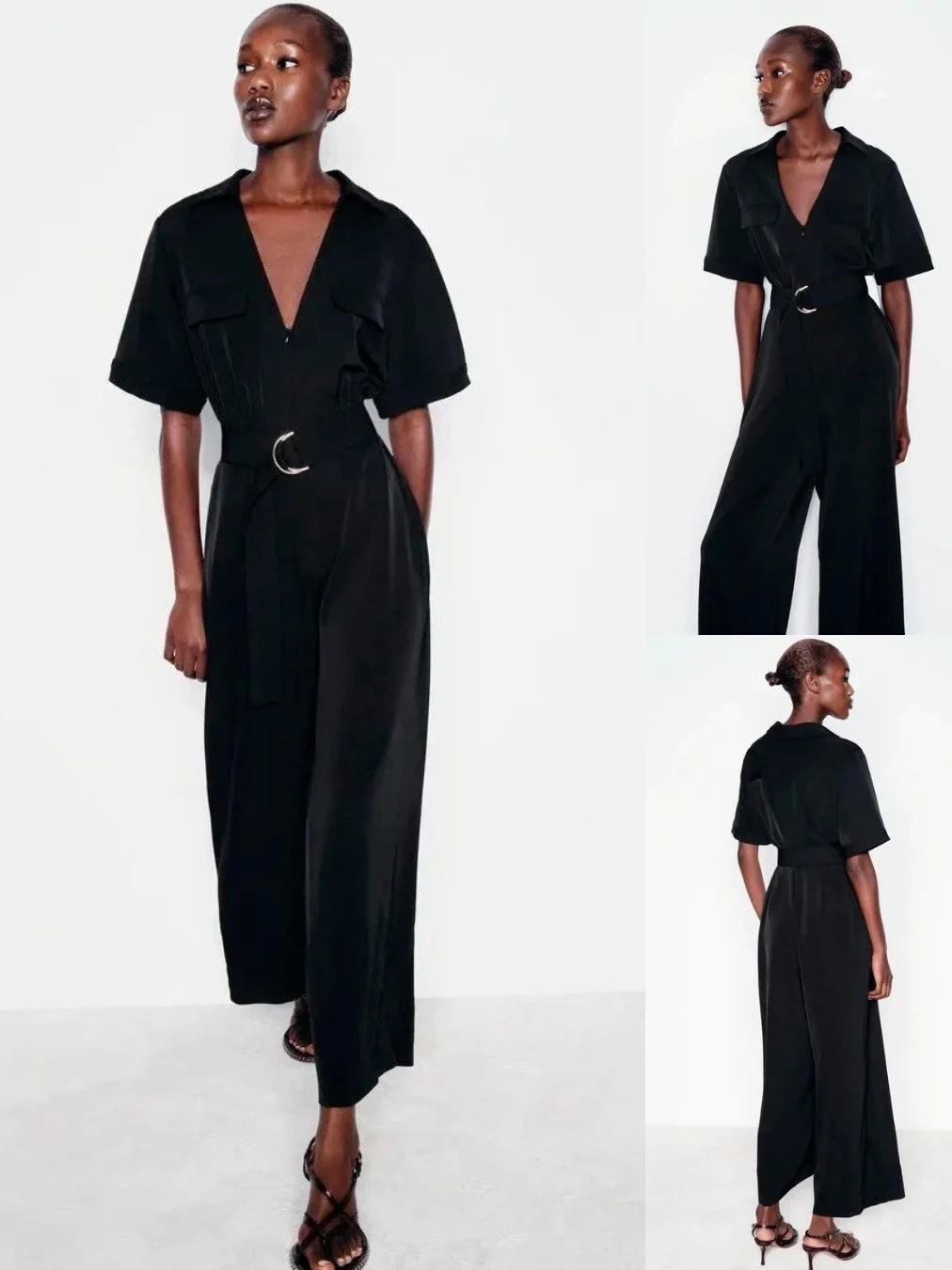 Jumpsuit Wanita Leher Kerah Lengan Pendek  Flowy Jumpsuit (NO BELT) - ZR-2182