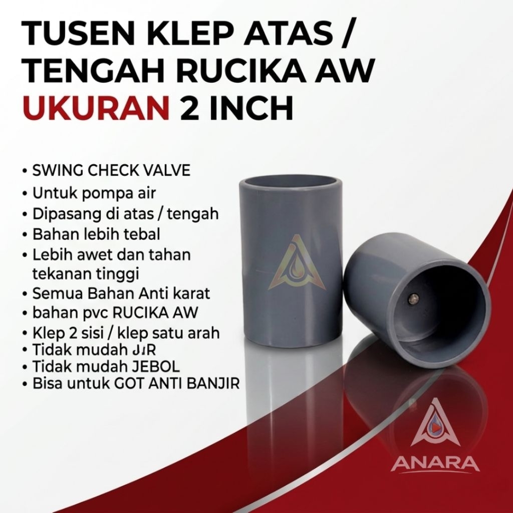 Jual Tusen Klep PVC 2 inch RUCIKA AW KLEP ATAS / TENGAH POMPA AIR Klep ...